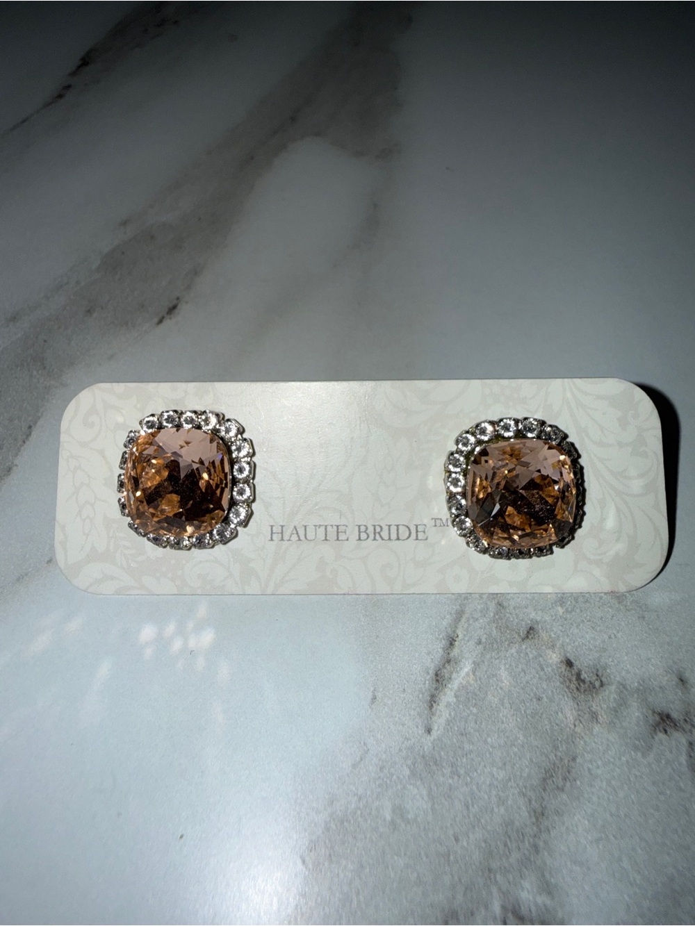 SWAROVSKI Peach Rhinestone Halo Stud Earrings